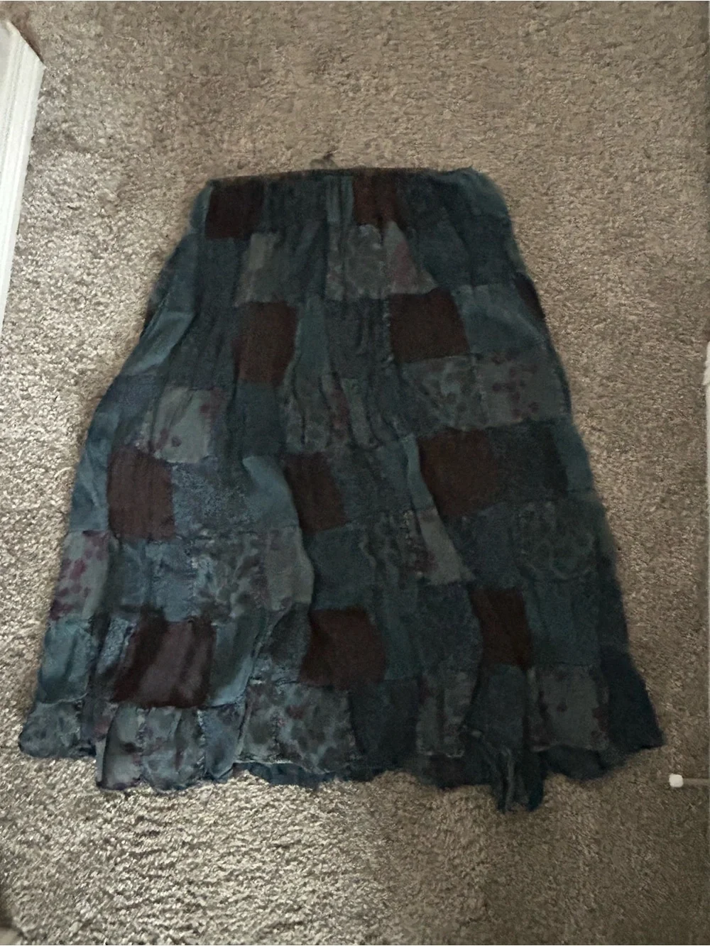 Bohemian Patchwork Maxi Skirt - Teal & Brown - Picture 3 of 3